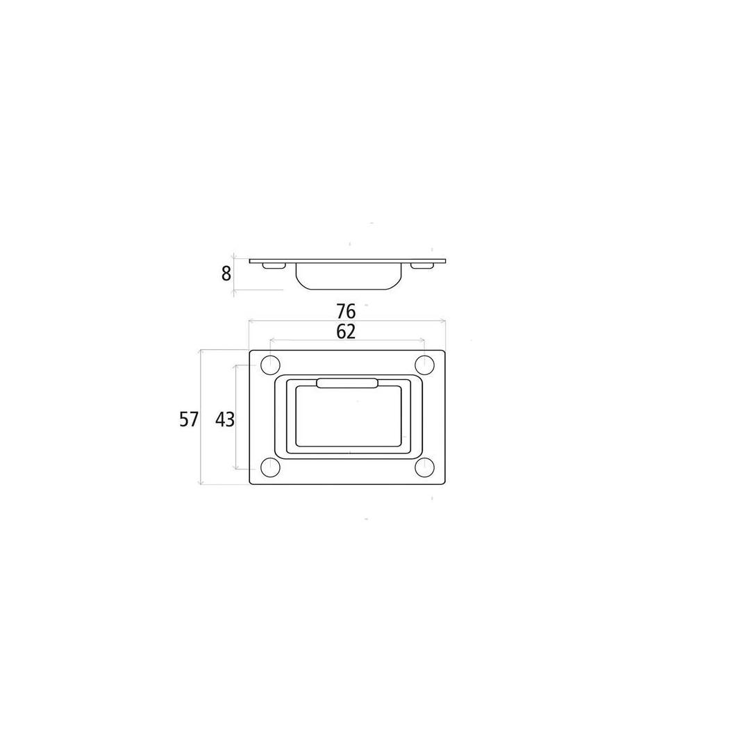 Scheda tecnica maniglia acciaio inox a incasso 57x76 mm con dimensioni 43x62 mm foro