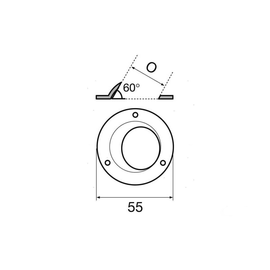 Scheda tecnica base a saldare tonda 60° acciaio inox stampato, diametro 55mm con angolazione