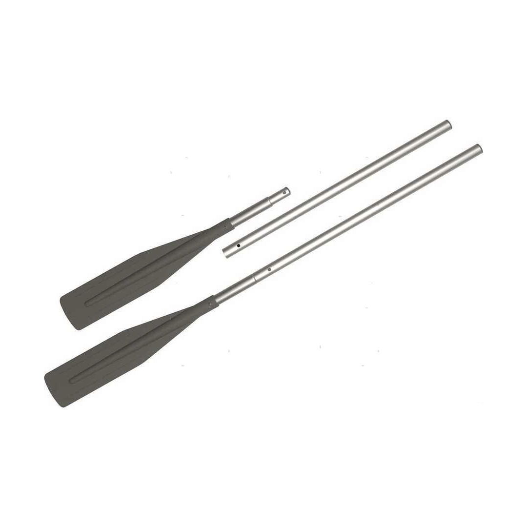 Coppia di remi divisibili in alluminio anodizzato grigio con pale in plastica, struttura telescopica