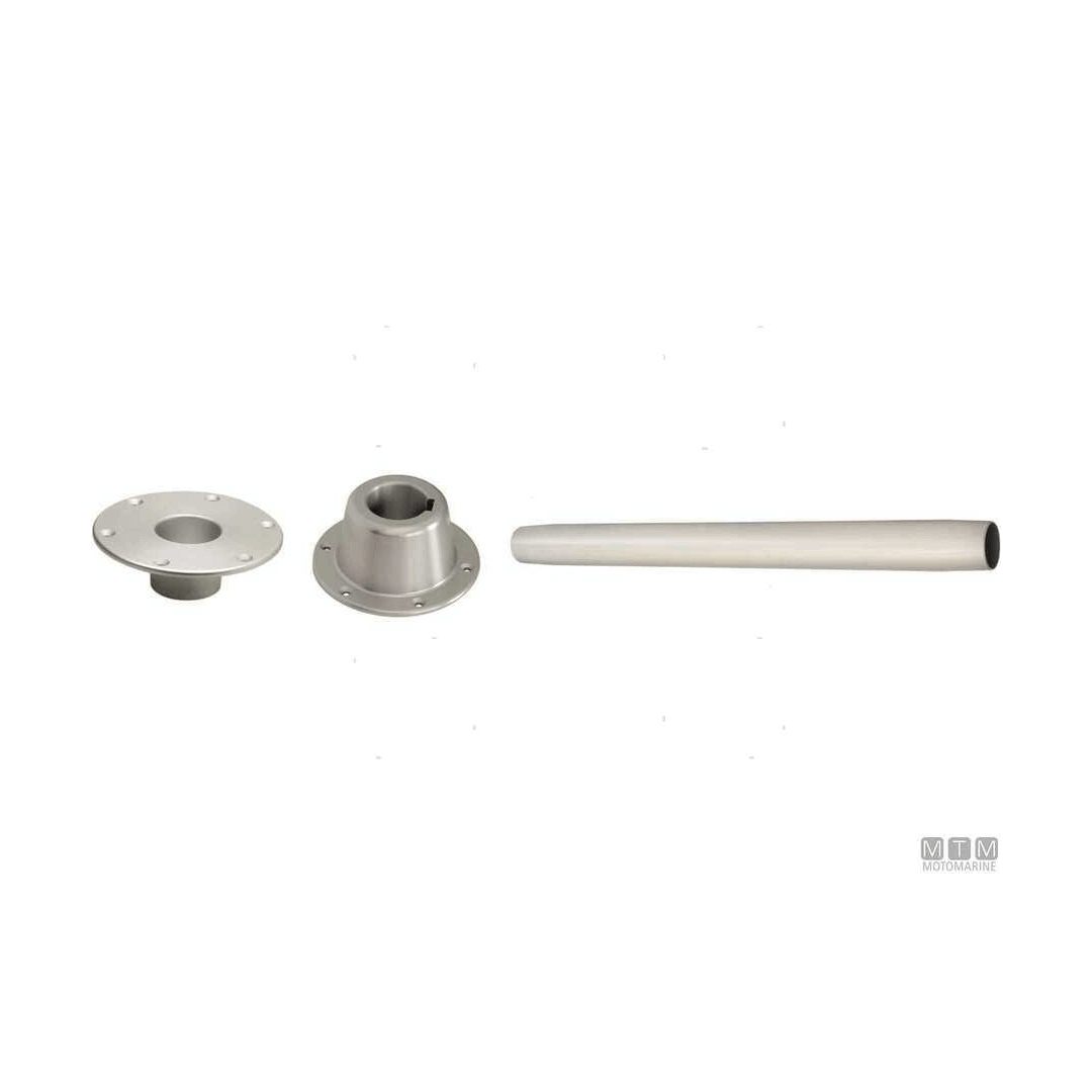 Base supporto tavolo in alluminio satinato Ø 55mm con flangia, alzata conica e tubo bianco