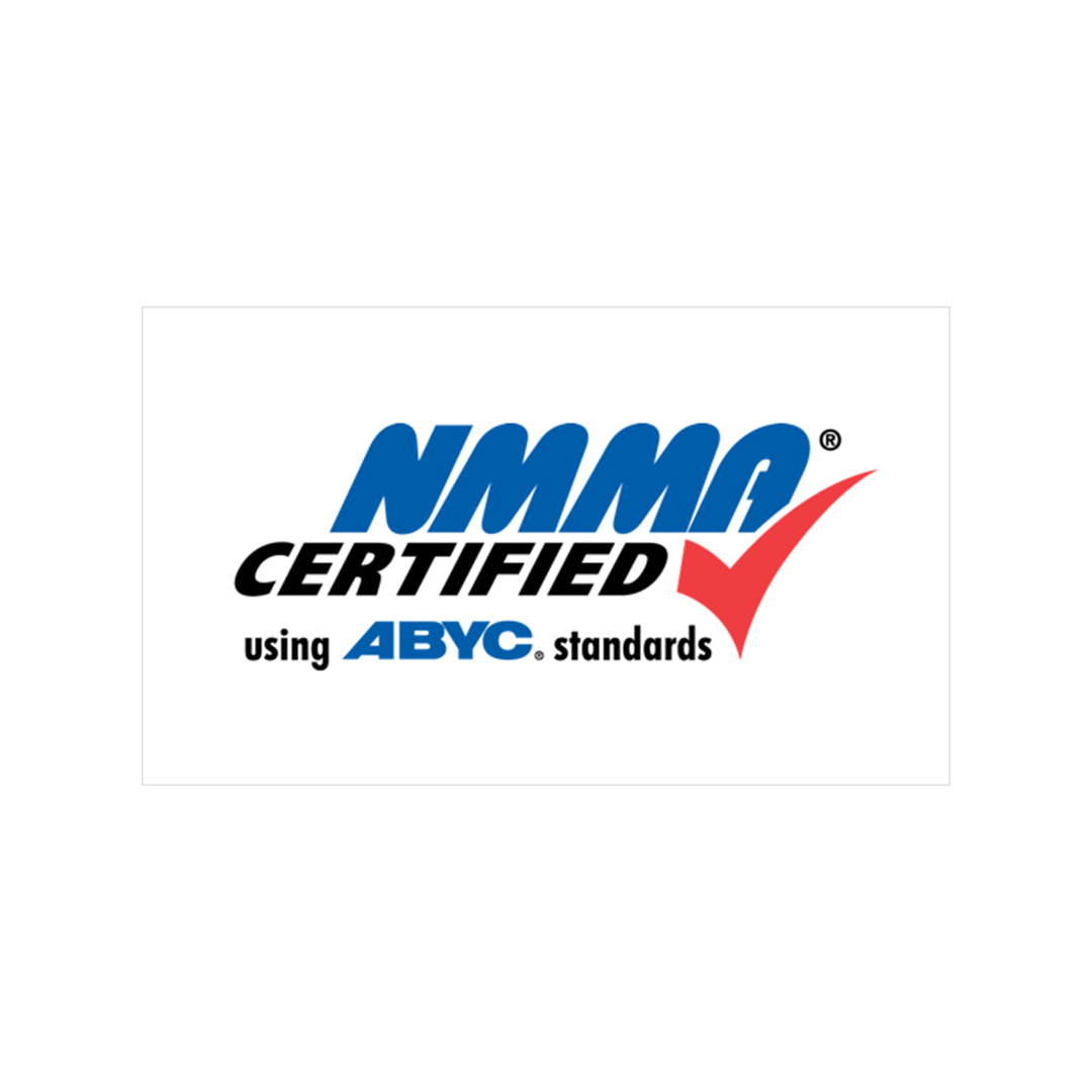 Logo certificazione NMMA Certified con standard ABYC, spunta rossa su sfondo bianco