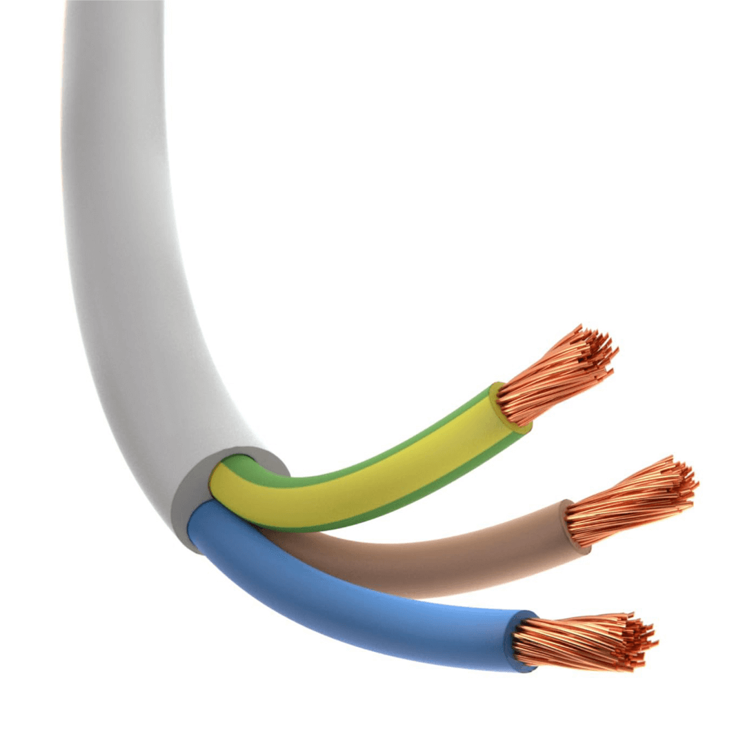 Cavo elettrico marino tripolare con conduttori in rame e guaine in PVC blu, beige e giallo-verde