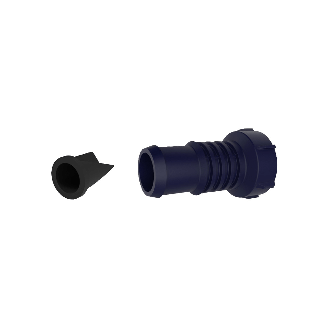 Scarico dritto plastica blu navy con valvola non ritorno e guarnizione nera, pompe Attwood 3/4" 1"