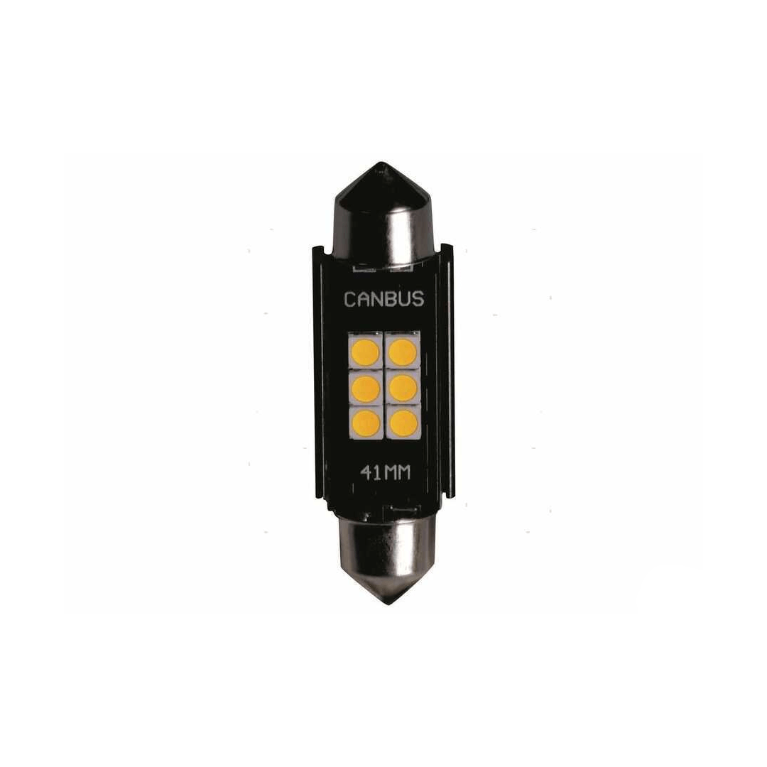Lampadina siluro LED 41mm CANBUS nera con 6 chip ambra, piedini metallici a punta