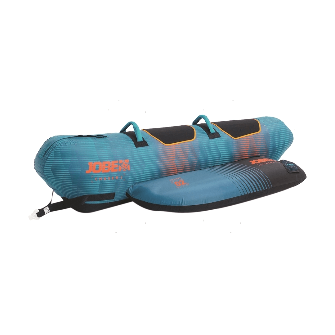 Ski tube trainabile JOBE Chaser 2 posti, colore teal con dettagli arancio, manici neri integrati