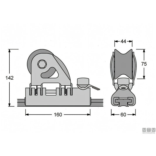 Antal carrello e rotaia genoa 40x8 mm alluminio anodizzato — Carrello