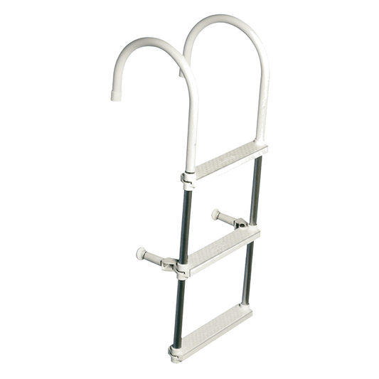 Scaletta nautica 3 gradini bianca in alluminio con gradini antiscivolo in plastica e ganci curvi