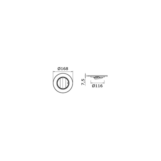 Scheda tecnica presa d'aria ABS rotonda con dimensioni Ø168mm e Ø116mm, altezza 7,5mm