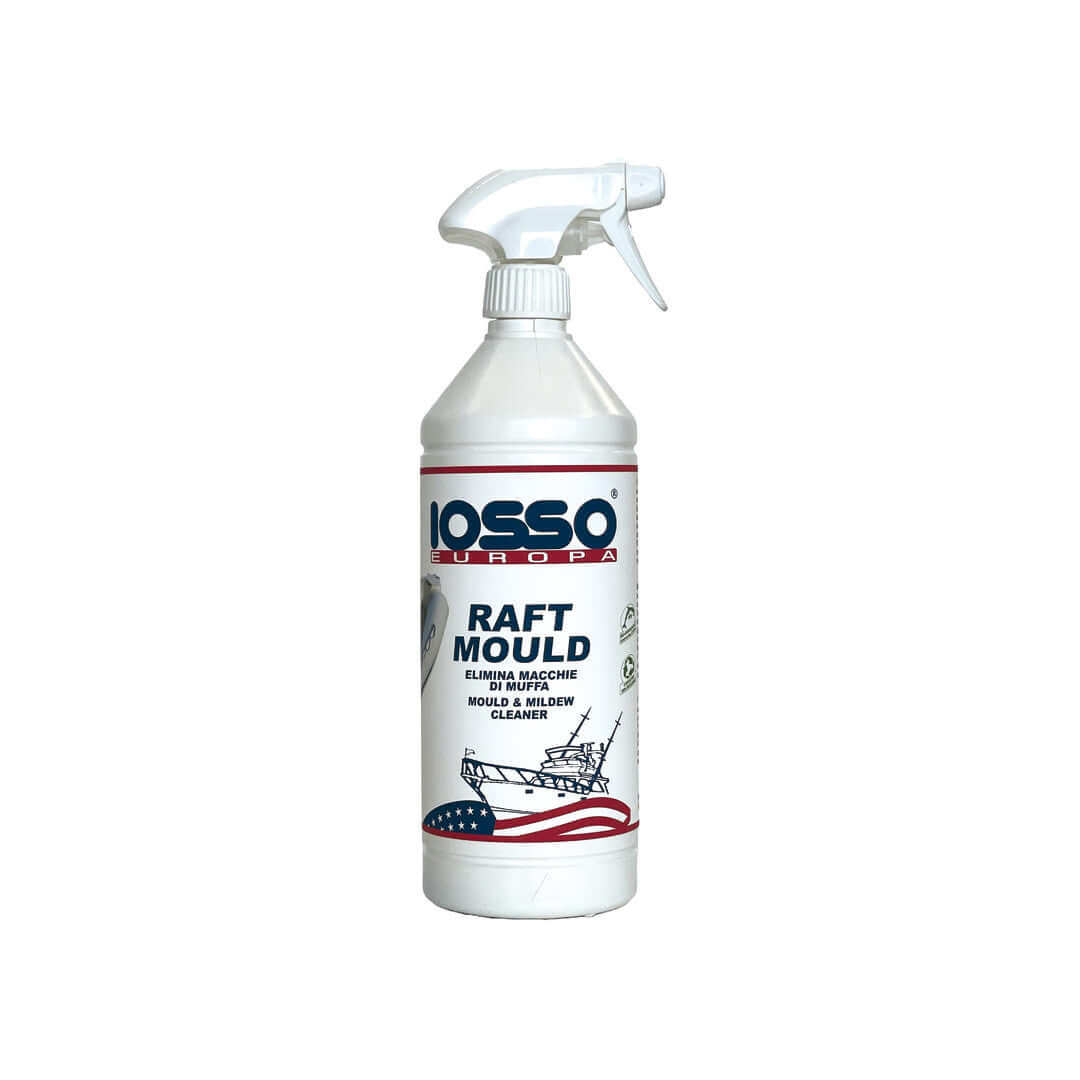 Spray cleaner antimuffa Iosso Raft Mould 750ml, flacone bianco con grilletto, per barche