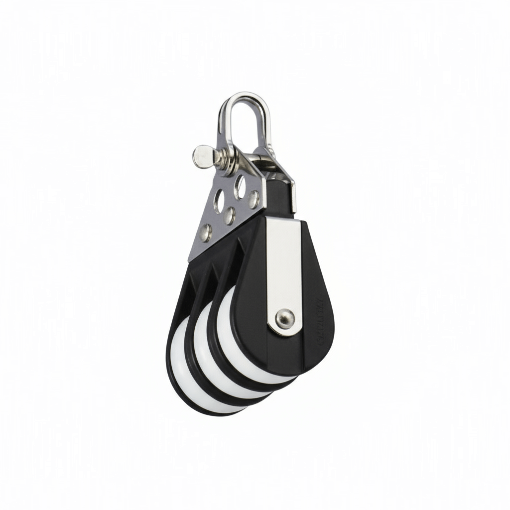 Bozzello Viadana triplo Plastinox nero con maniglietta inox e 3 pulegge bianche