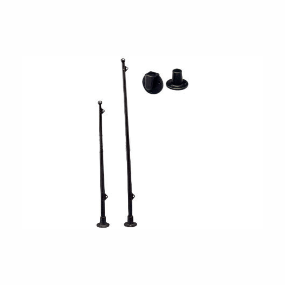 Asta portabandiera nera in plastica H 300mm con base circolare e supporto, due taglie disponibili