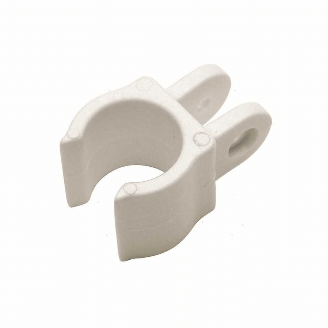 Attacco tendalino bianco in plastica per tubo ø 22/25 mm con clip a mezzaluna e foro di fissaggio