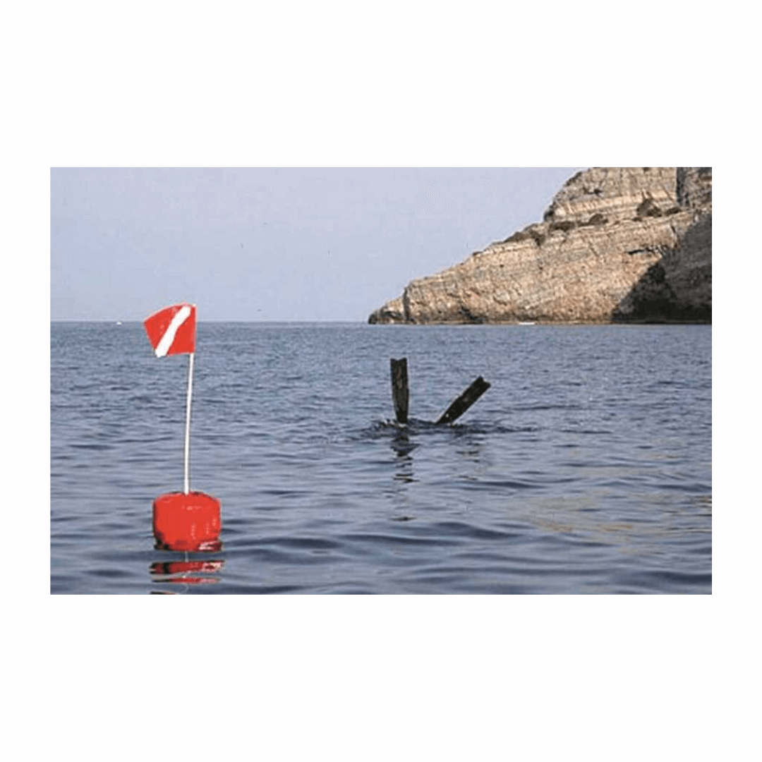 Boa rossa con bandiera segnale sub rossa e bianca 20x30 cm in tessuto, galleggiante in mare