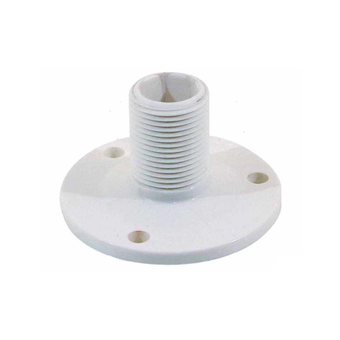 Base antenna fissa bianca in plastica con filettatura e flangia rotonda con 4 fori di fissaggio