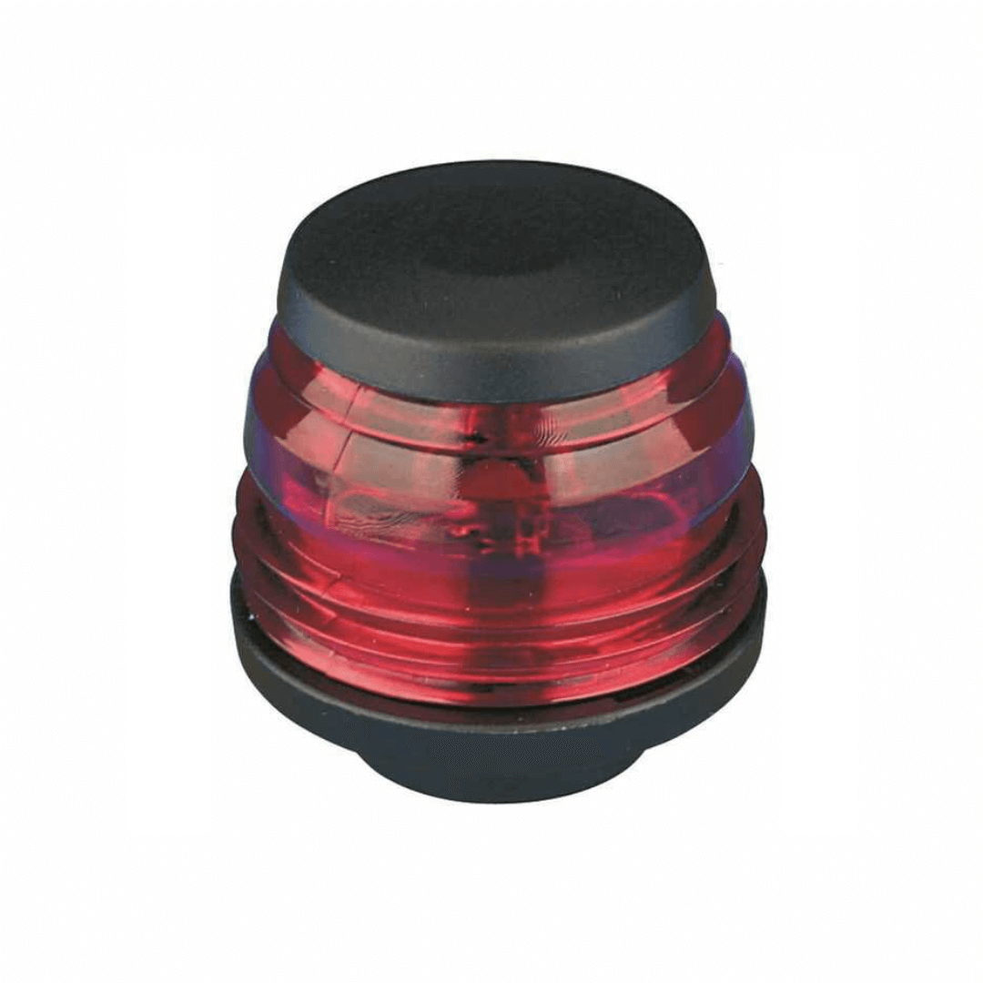 Fanale testa d'albero rosso 360° con lente rossa e corpo nero in plastica