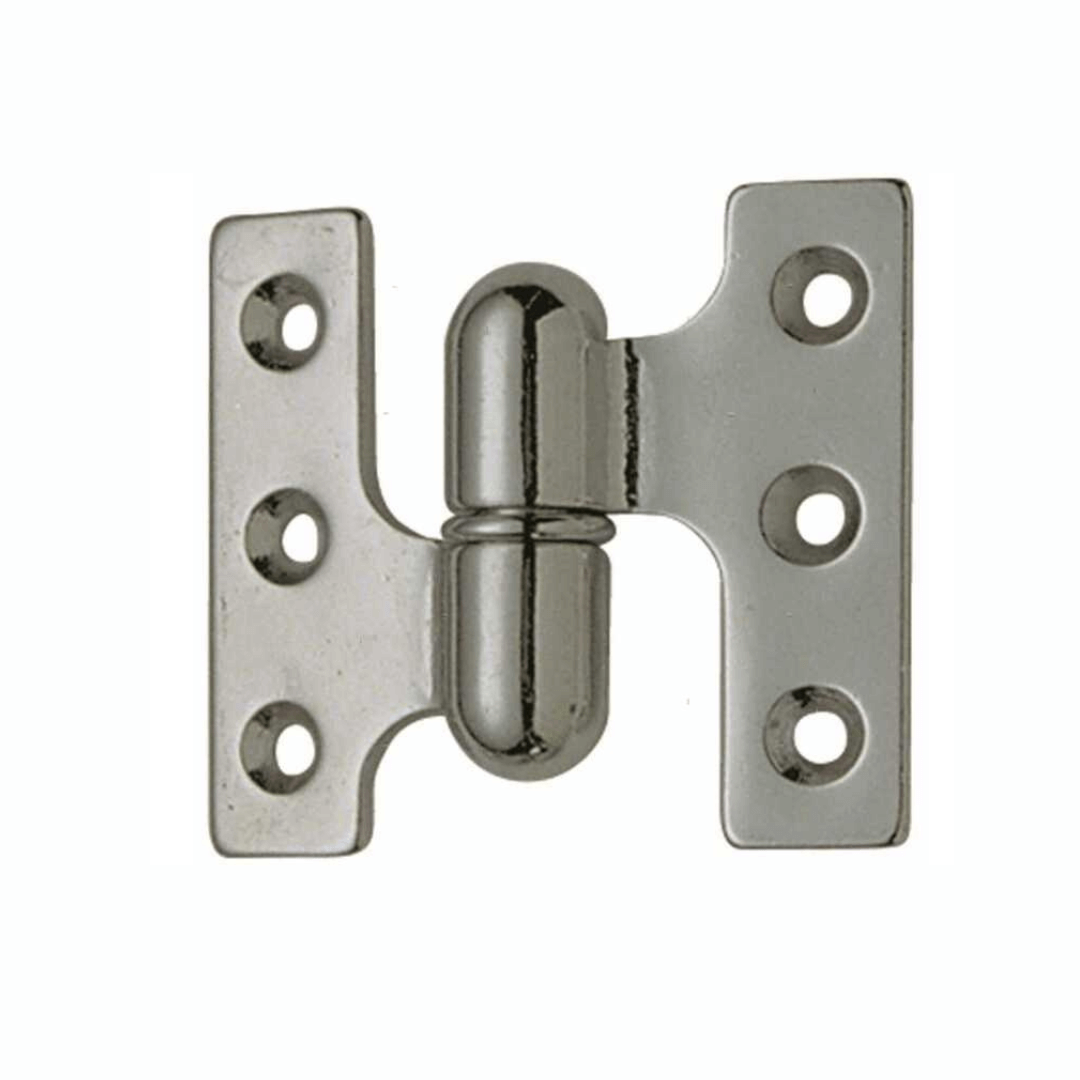 Cerniera a sfilo DX 60x50 mm in ottone cromato lucido con perno centrale e 5 fori di fissaggio