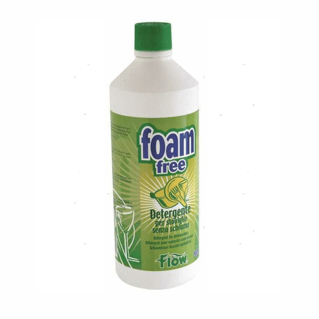 Detergente piatti senza schiuma Foam Free Flow, flacone bianco 1 lt con tappo verde