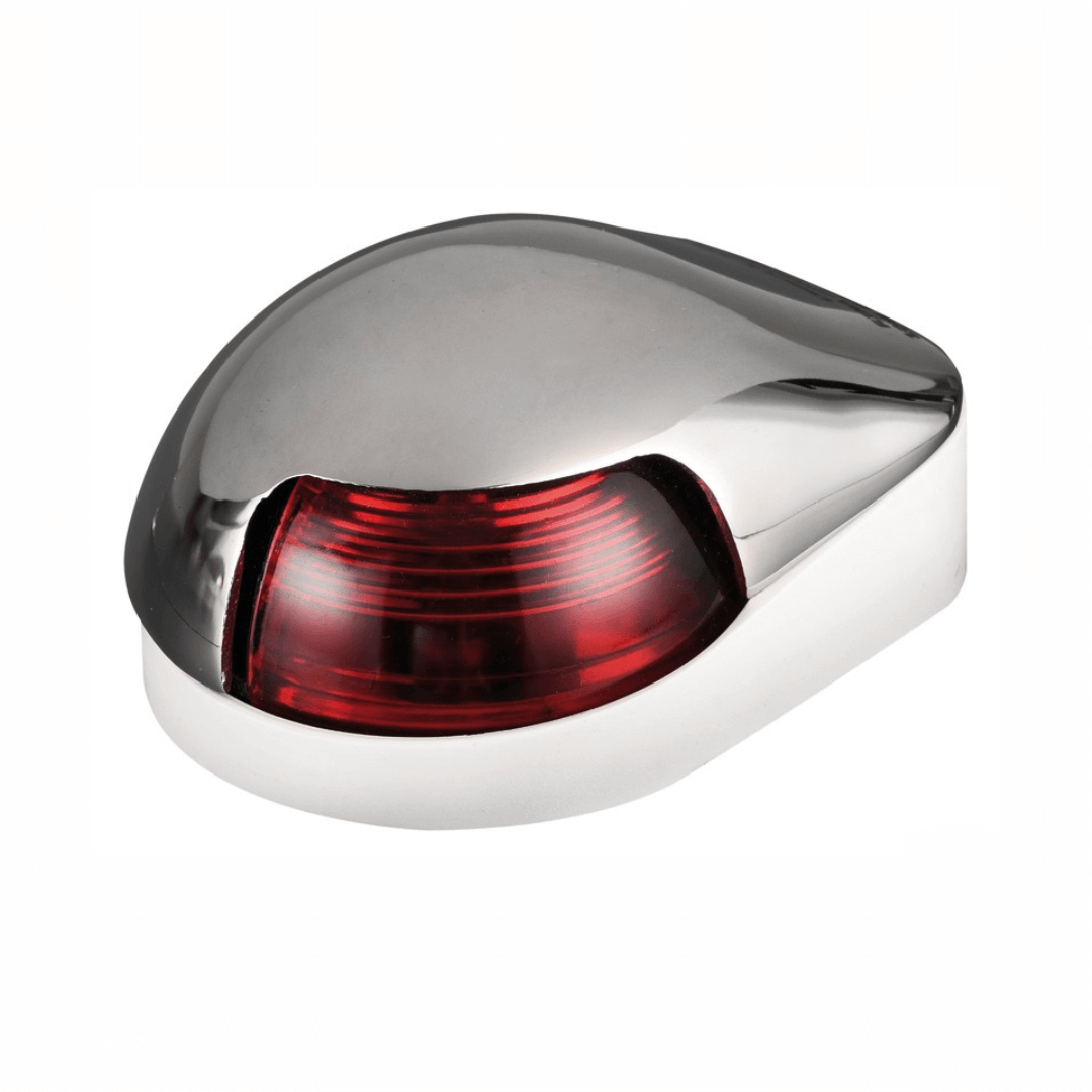 Fanale di coperta nautico inox lucido con lente rossa 112,5° di prua, forma compatta ovale