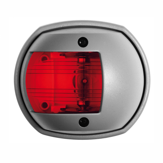 Fanale di via Sphera Compact rosso con cornice grigia, lente fresnel, vista frontale
