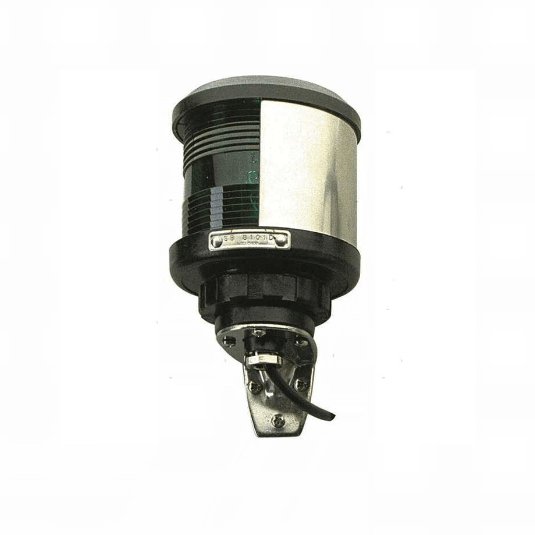 Fanale LED di via verde con corpo inox e supporto a parete in acciaio, omologato RINA