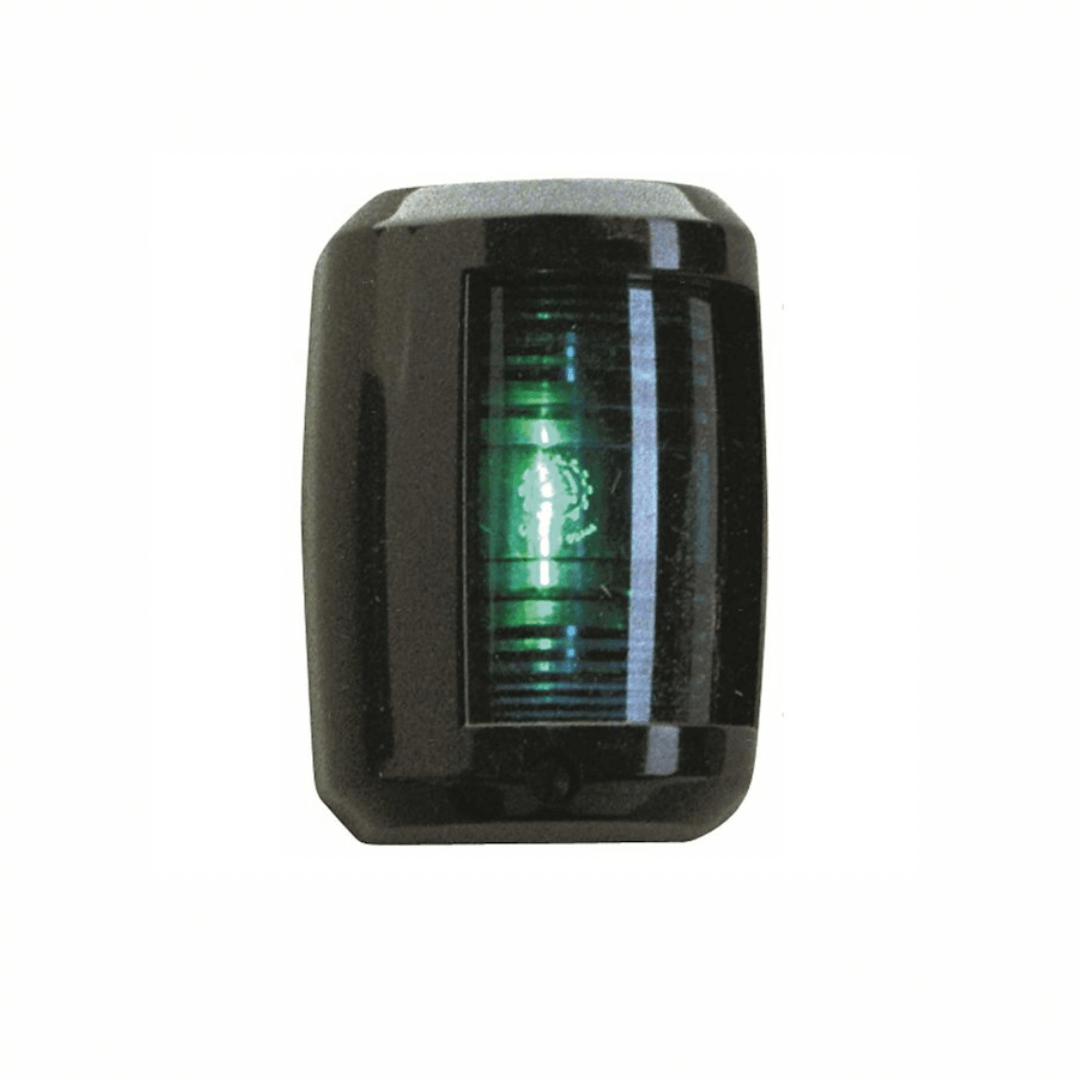 Fanale di via mini verde, corpo nero in plastica con lente fresnel verde