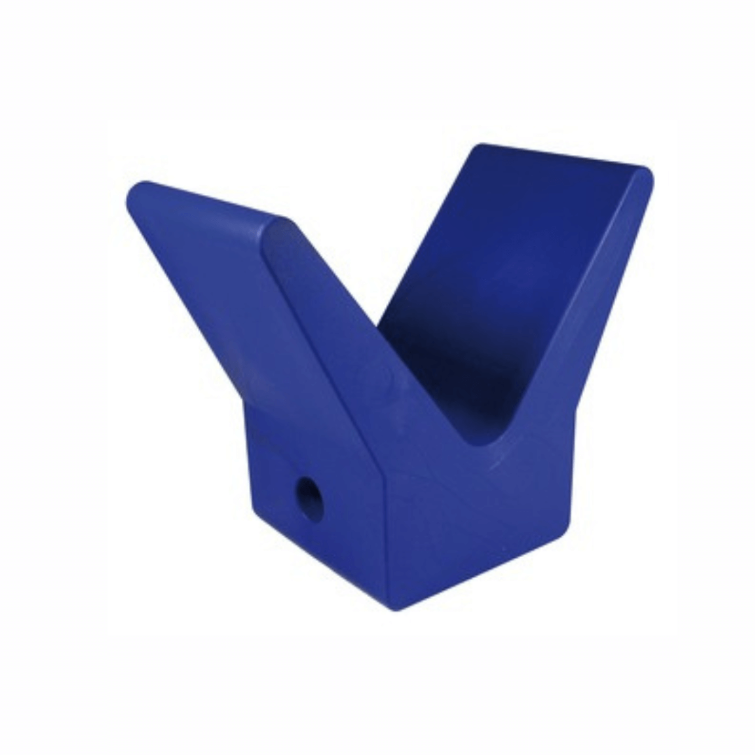Ferma prua in gomma blu a forma di V con foro di fissaggio, 105x67xH124 mm