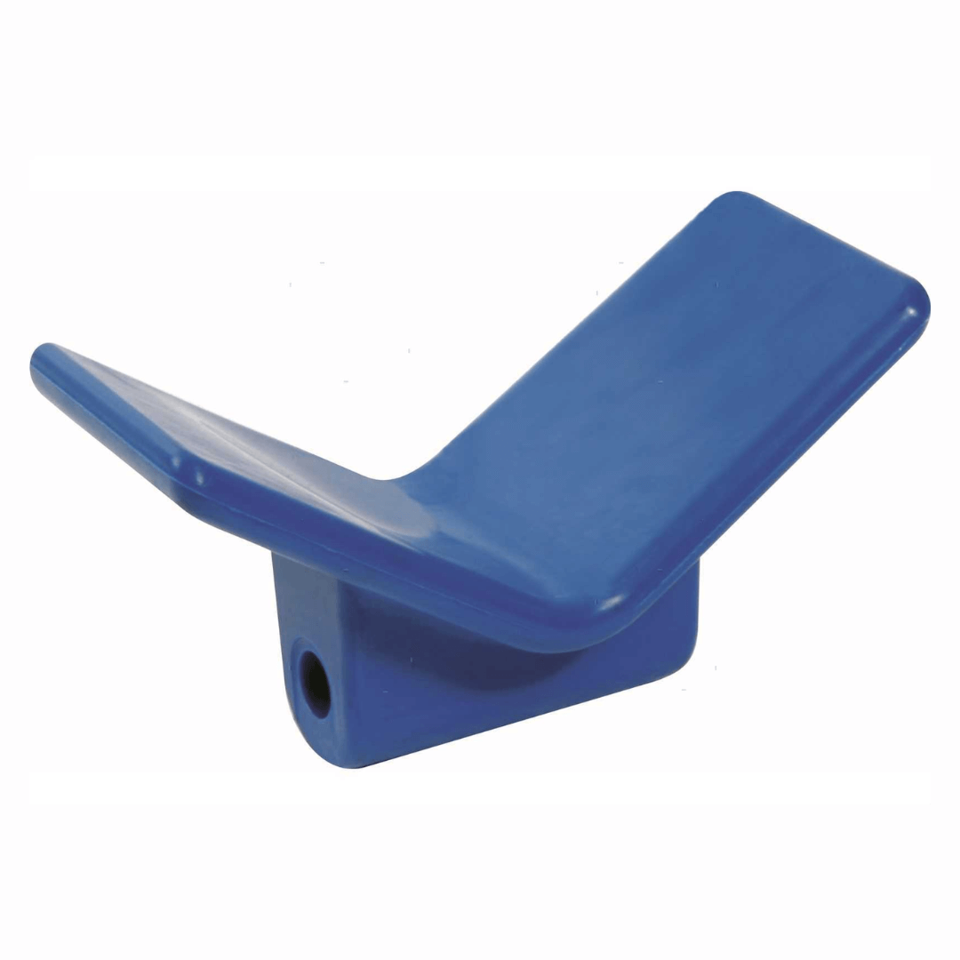Ferma prua in plastica blu a forma di V con base di montaggio, 150x70xH80mm