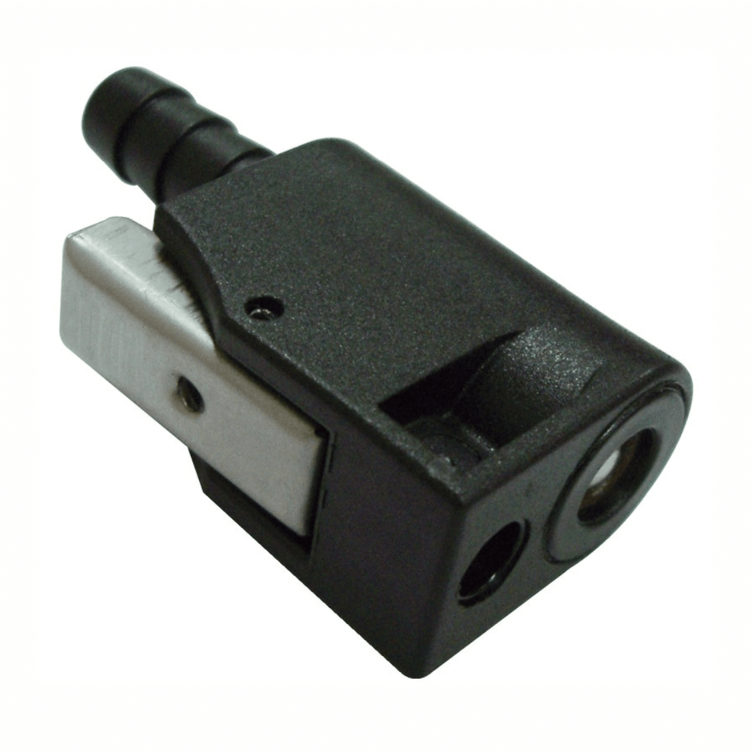 Innesto femmina carburante Mercury/Tohatsu nero con portagomma Ø 10mm, corpo in plastica e clip metallica