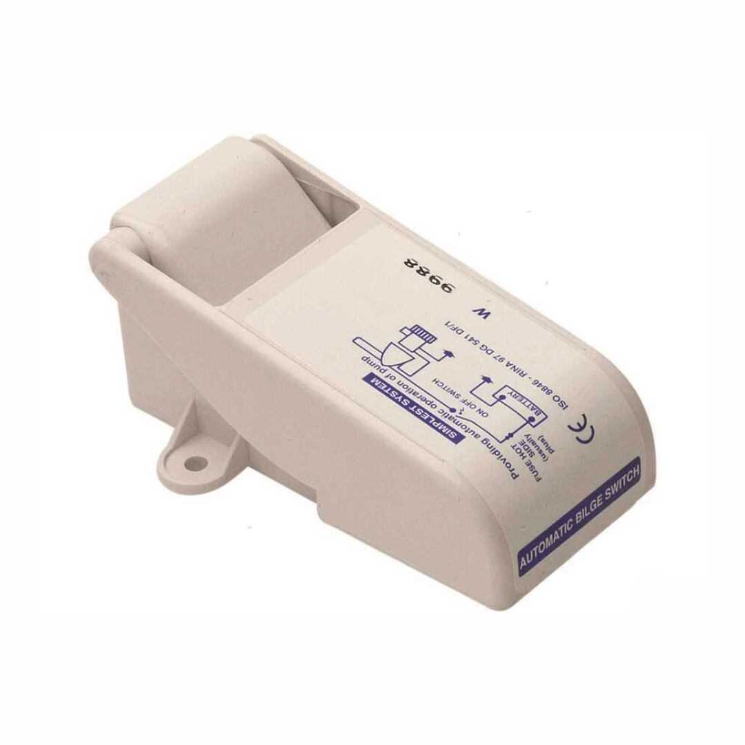 Interruttore automatico sentina Ocean Technologies bianco in plastica con schema elettrico stampato