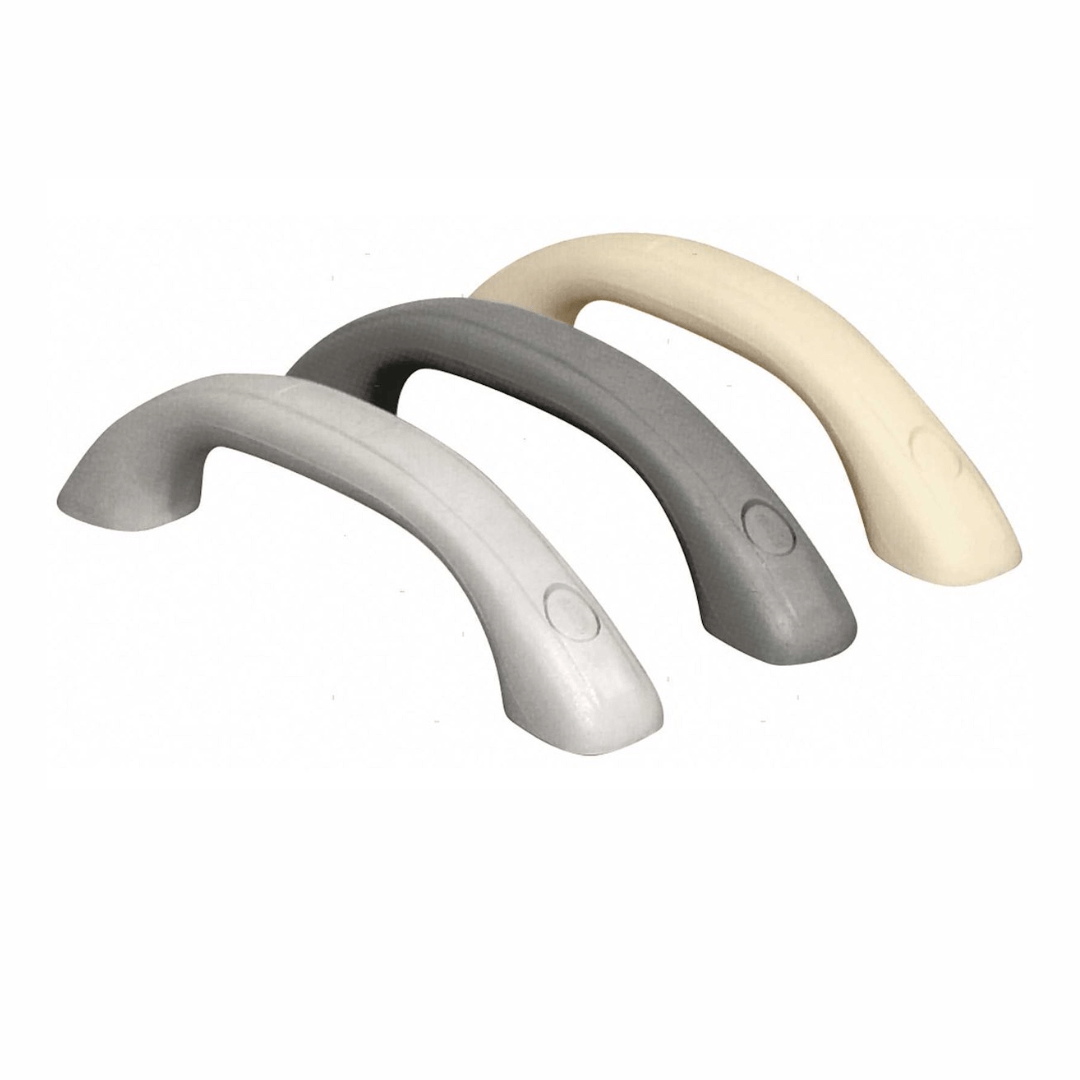 Tre maniglie in PVC per barca ad arco, colori bianco, grigio e crema, fissaggio a vite