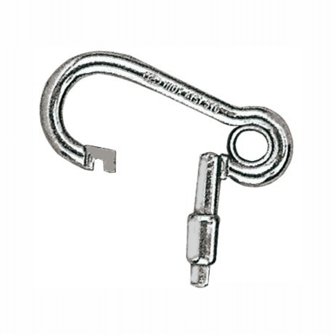 Moschettone inox 100mm apertura esterna argento lucido con ghiera di sicurezza e chiusura a molla