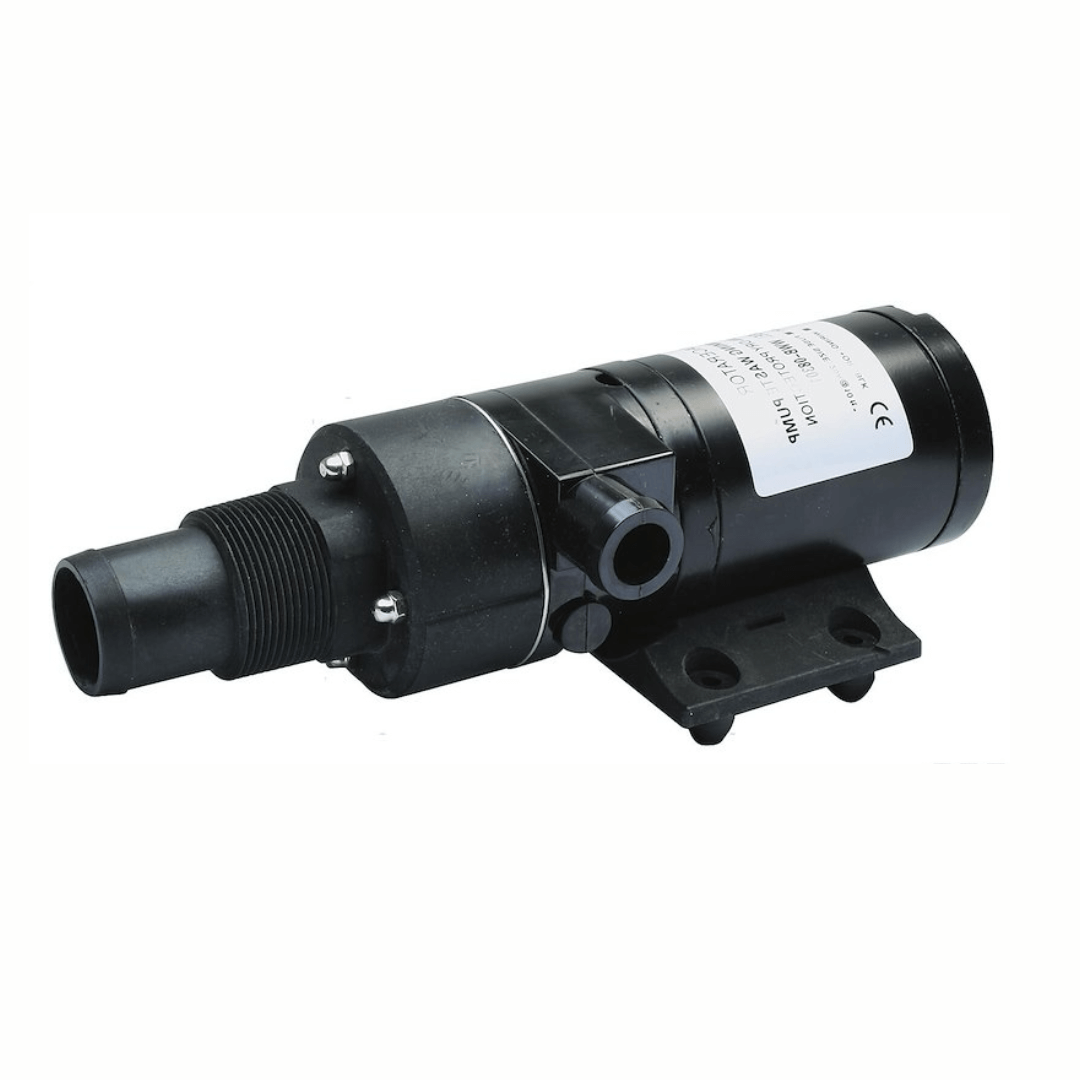 Maceratore BW40 12V nero in plastica con motore cilindrico, attacchi tubo e staffa di montaggio