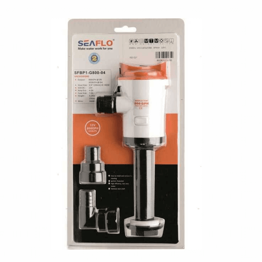 Ossigenatore SeaFlo SFBP1-G800-04 800GPH 12V bianco-arancio con pescante dritto in confezione originale