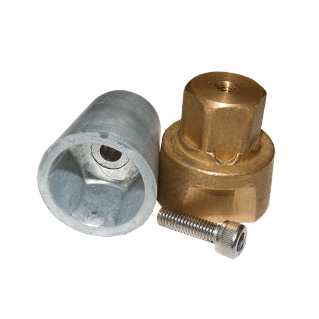 Anodo ogiva esagonale zinco grigio con supporto ottone e vite inox per eliche Radice Martyr