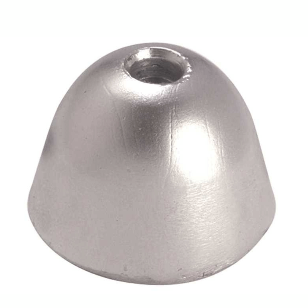 Ogiva conica in alluminio argento con foro filettato centrale per elica Vetus KGF 125/130/160