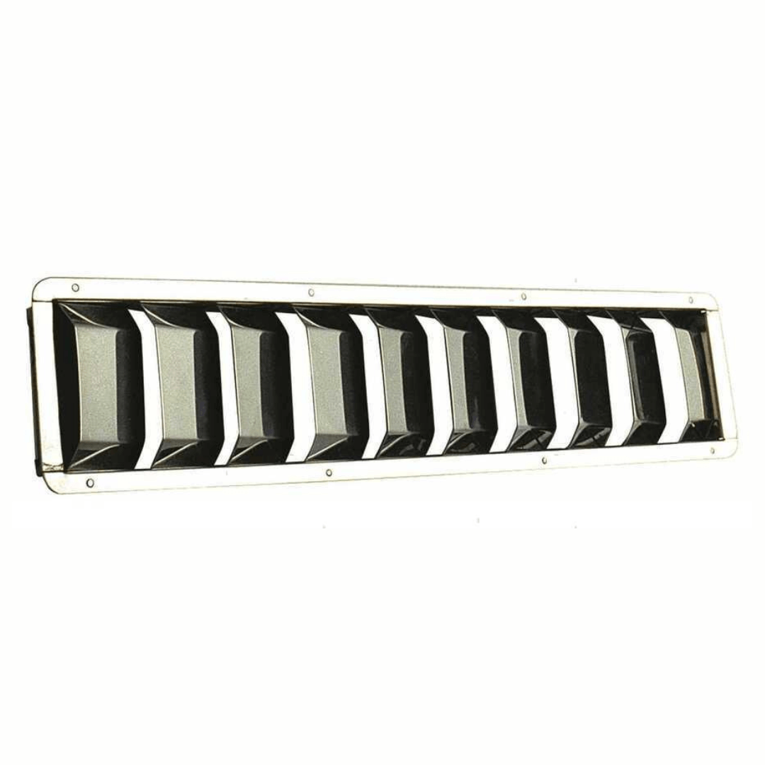 Presa aria in acciaio inox rettangolare con alette lamellari orizzontali, 430x75 mm, finitura lucida
