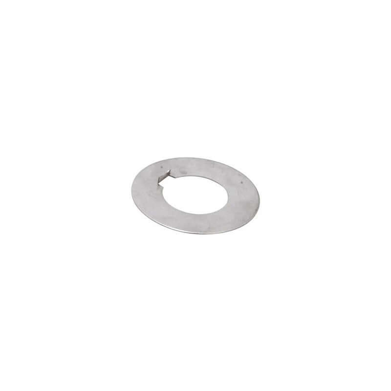 Rondella di sicurezza inox Ø50mm rotonda con foro centrale e linguetta di blocco, colore argento