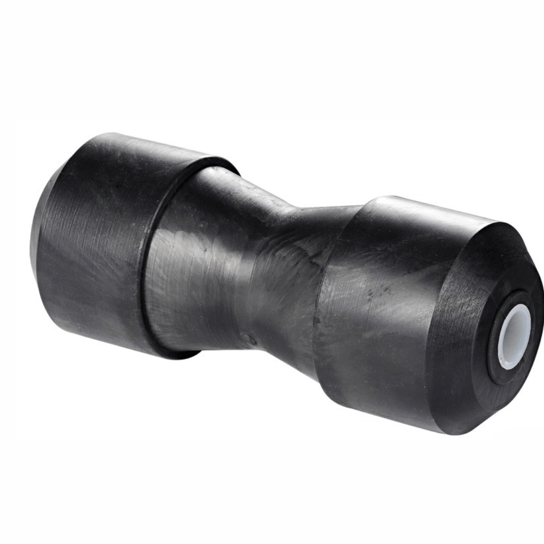 Rullo centrale nero in gomma L 215mm Ø 85mm con foro centrale bianco Ø 20mm per carrello barca