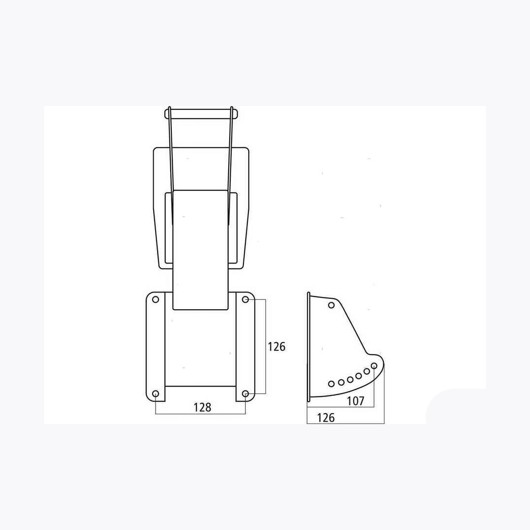 Scheda tecnica Supporto Motore a Pantografo 20HP con dimensioni 128x126mm e profilo laterale 107x126mm