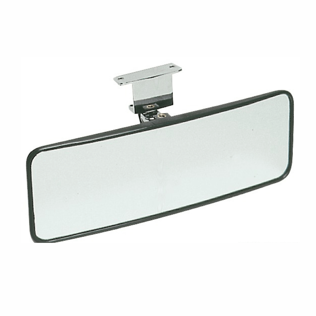 Specchietto retrovisore nautico rettangolare 100x300mm nero con staffa cromata di montaggio