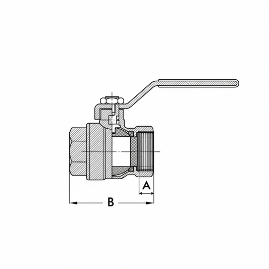 Disegno tecnico saracinesca a sfera ottone nichelato PN25 passaggio totale con dimensioni A e B