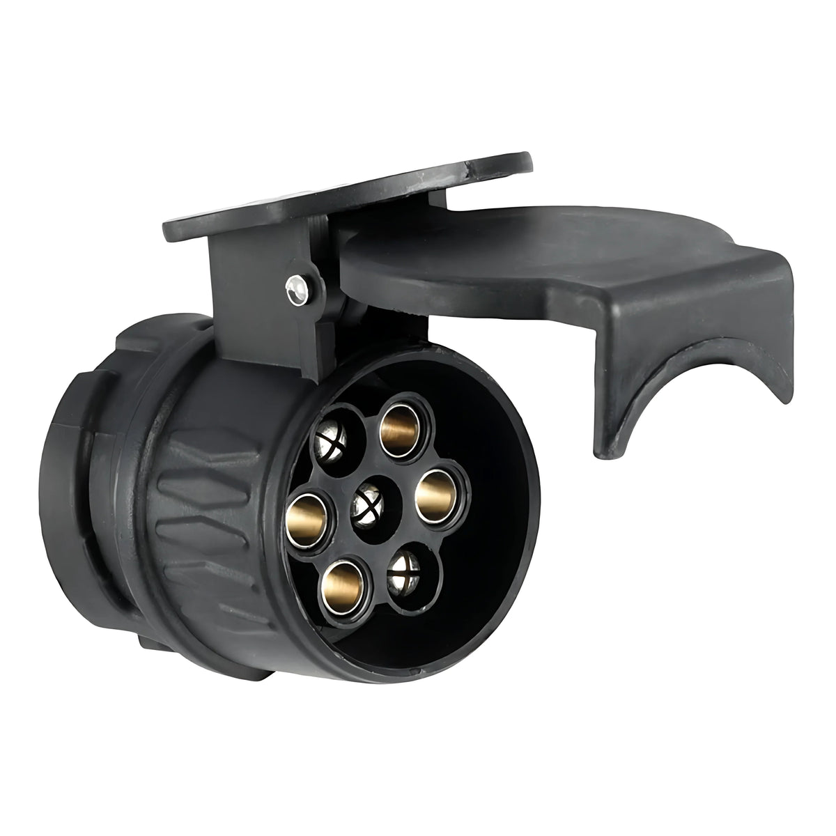 Adattatore carrello da 13 a 7 poli 12V in ABS nero con particolari in ottone cromato per rimorchi portabarche