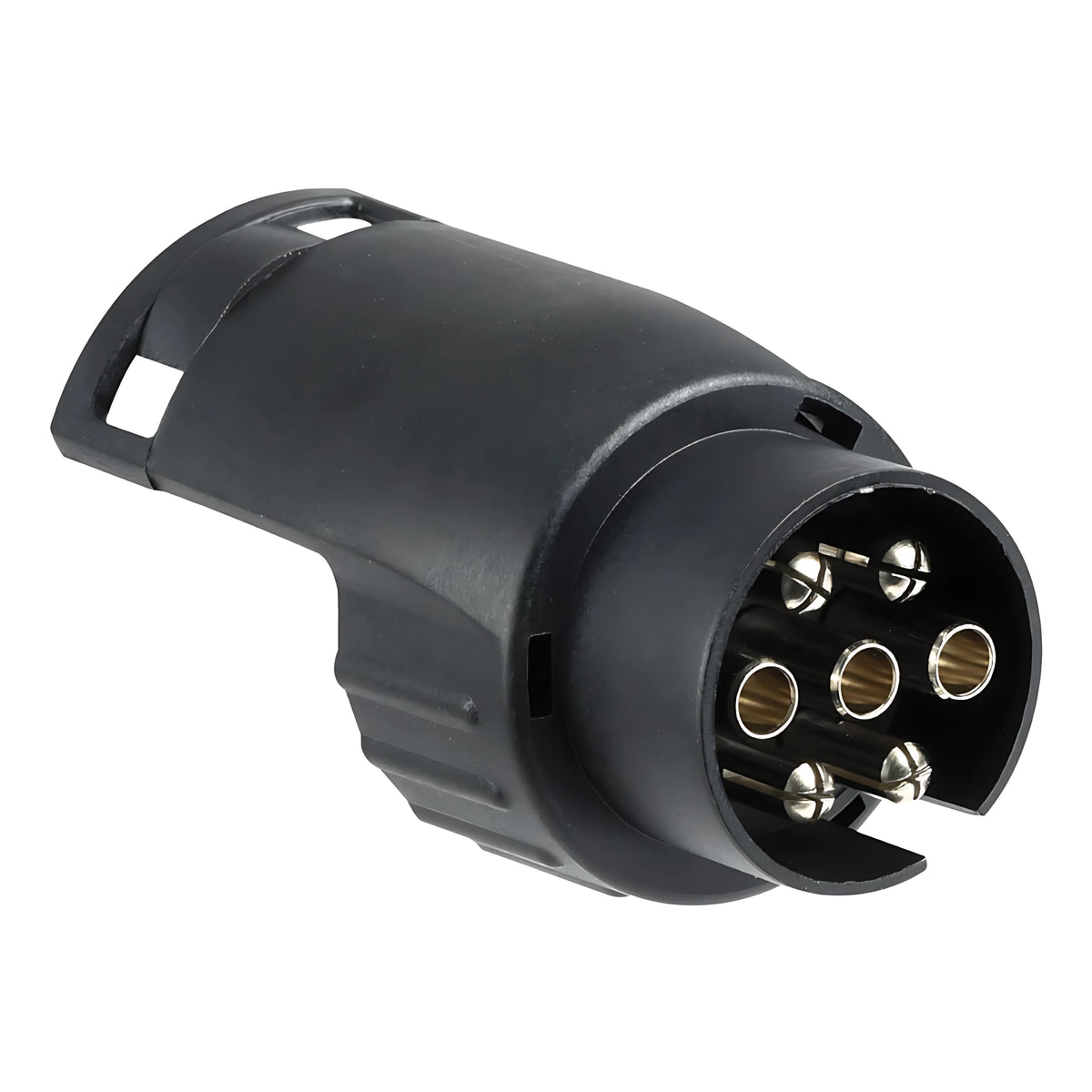 Adattatore carrello da 7 a 13 poli 12V in ABS nero con particolari in ottone cromato per rimorchi portabarche