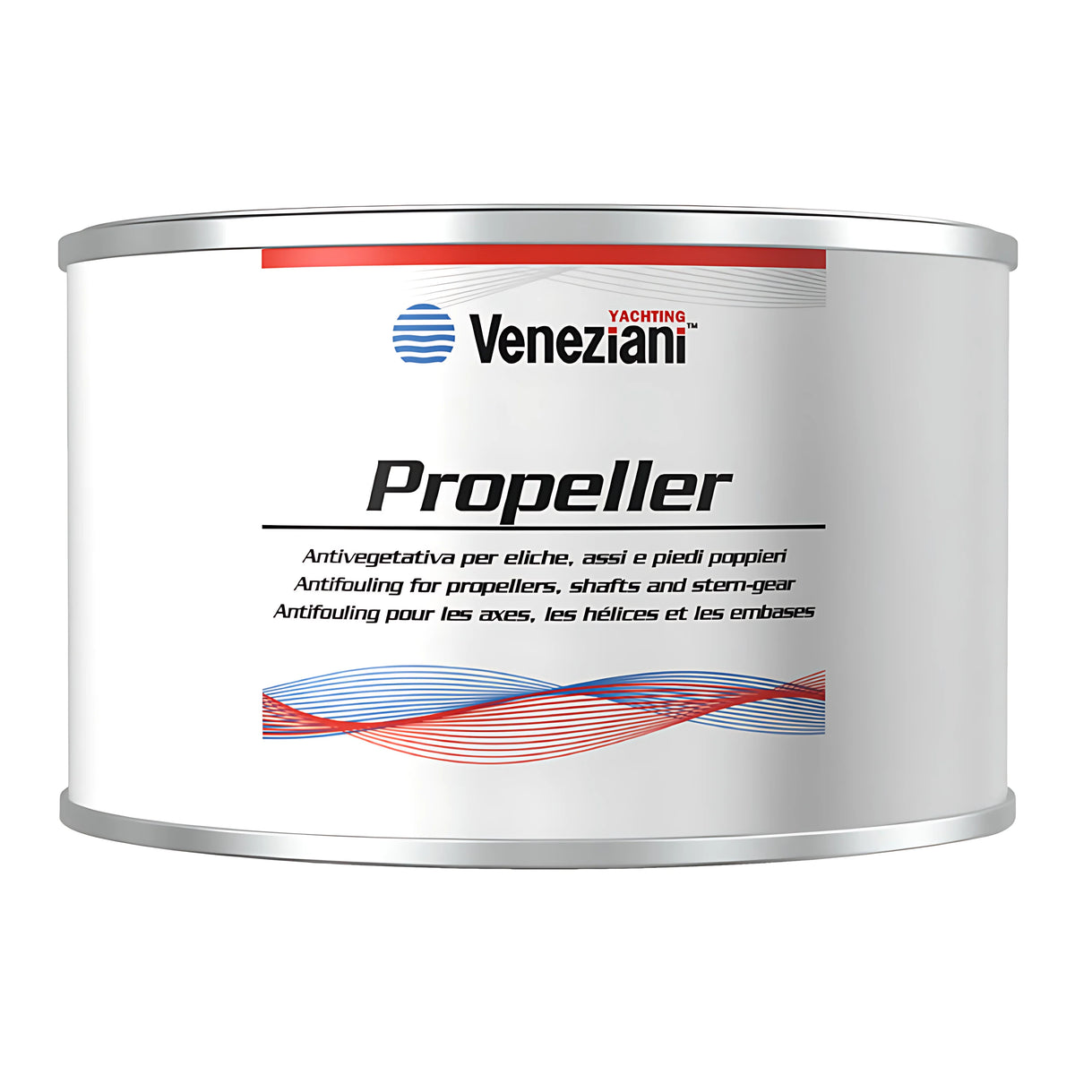 Antivegetativa Veneziani Propeller a matrice dura esente da rame per eliche assi e gruppi poppieri disponibile in bianco grigio e nero confezione 0,25 litri