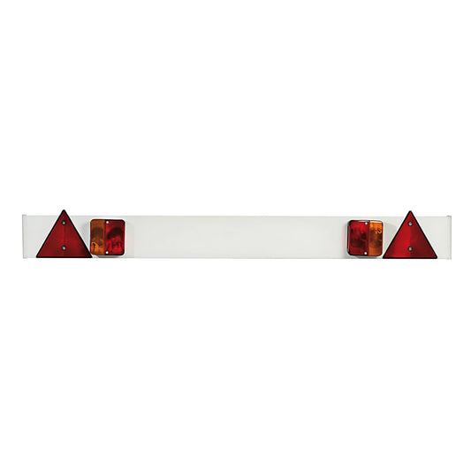 Barra posteriore in plastica con luci 120 cm 12V kit completo con fanali spina 7 poli e triangoli riflettenti per carrelli portabarche
