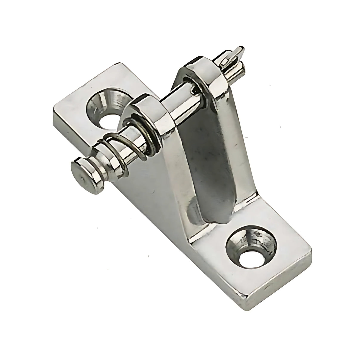 Basetta piana modello BPS in acciaio inox AISI 316 con perno sfilabile e sistema di sicurezza per il montaggio di tendalini nautici.