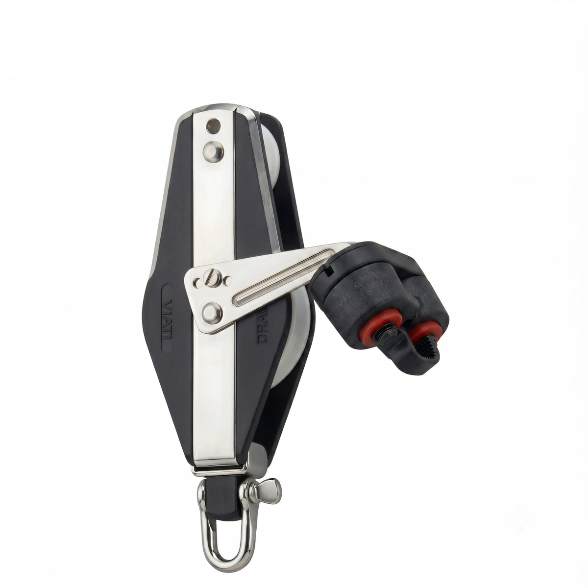 Bozzello Plastinox Viadana 2 pulegge a violino con strozzascotte carcassa nylon nero rinforzi acciaio inox