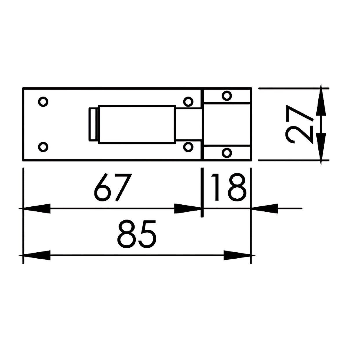 Catenacciolo nautico in acciaio inox lucidato con sistema antivibrante e foro per lucchetto, dimensioni 85x27 mm.
