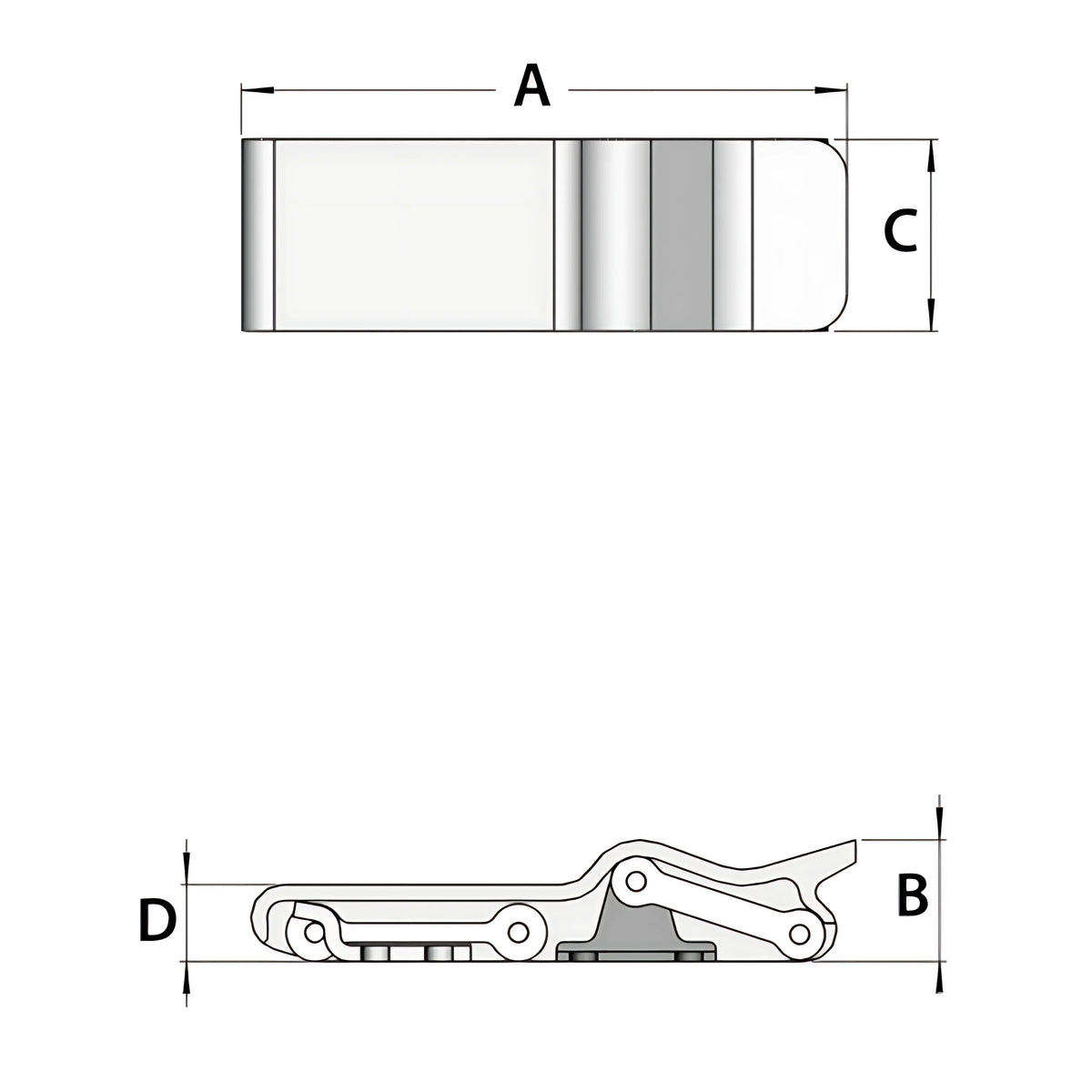 Chiusura antivibrante per gavoni in termogomma con frontale in acciaio inox lucidato e occhiello per lucchetto. Ideale per eliminare rumori e vibrazioni.