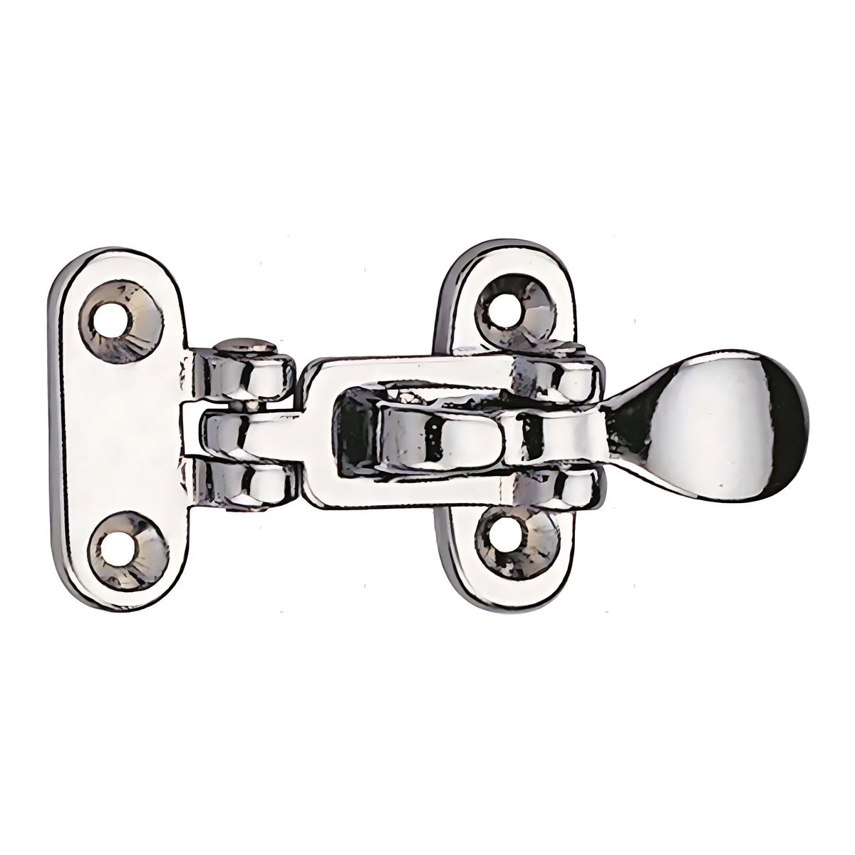 Chiusura piana a leva in acciaio inox con foro per lucchetto, versione standard da 100x45 mm per il bloccaggio sicuro di gavoni nautici.